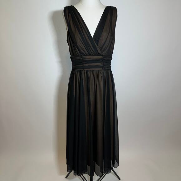 NWD Connected Apparel Black Chiffon Sleeveless Midi Dress Formal Womens Size 10 - Picture 1 of 12